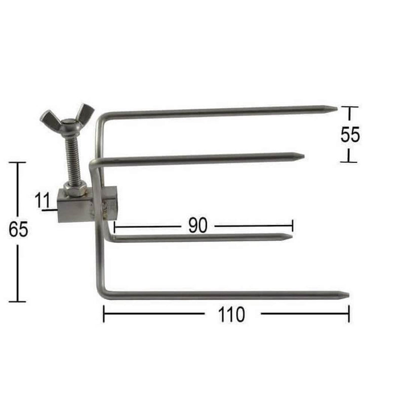Chicken & Roast Prongs for Rotisserie | 10 mm square showing the single units diemsions