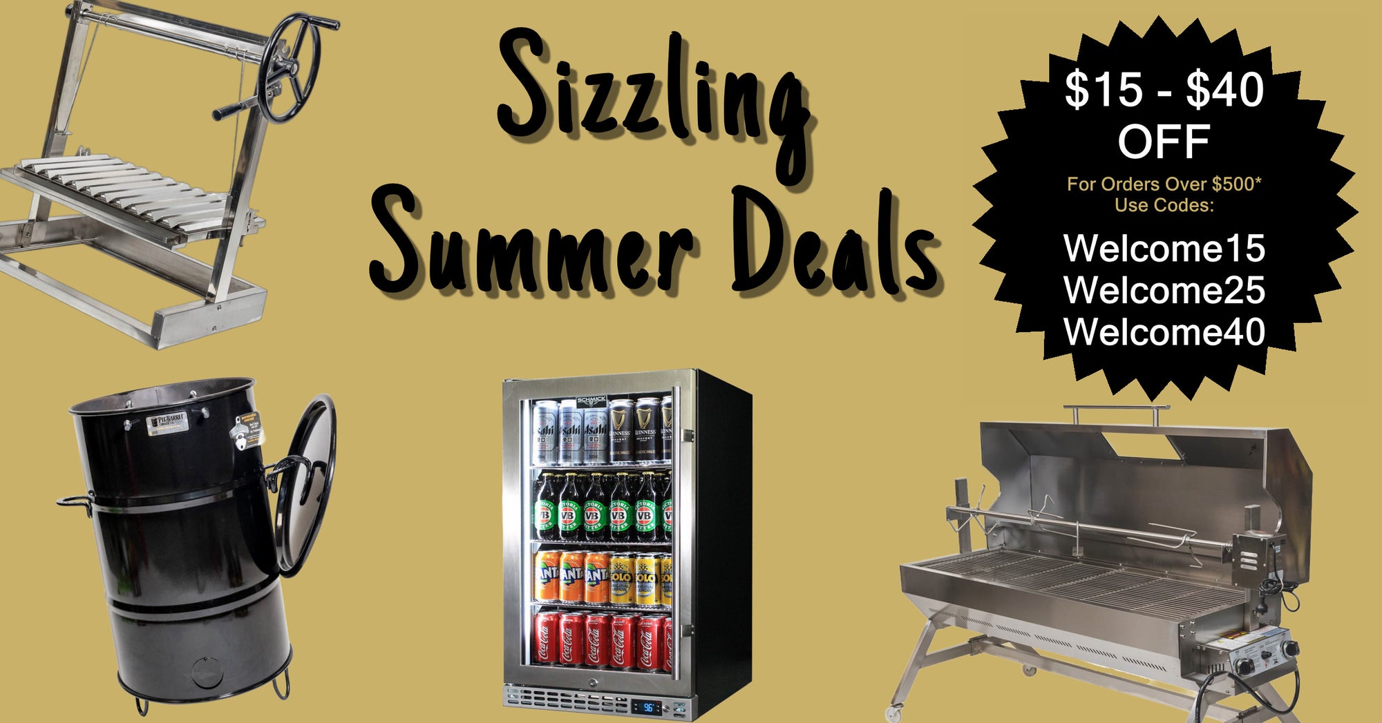 Summer banner for OLA Outdoor living experts showing our welcome codes and products currently on special