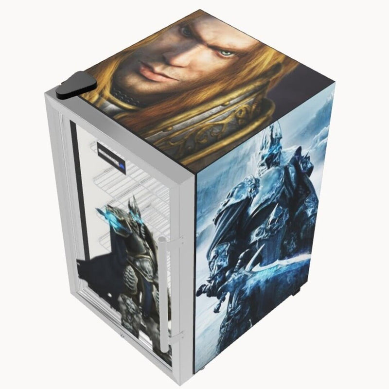 70L Personalised Glass Door Bar Fridge With 3D Custom Previewer showing a warcraft mdoel