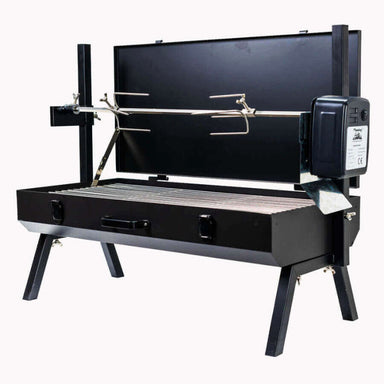 Flaming Coals: Charcoal BBQ Mini Spit Roaster close up view