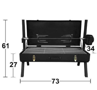 Flaming Coals: Charcoal BBQ Mini Spit Roaster showing  dimensions